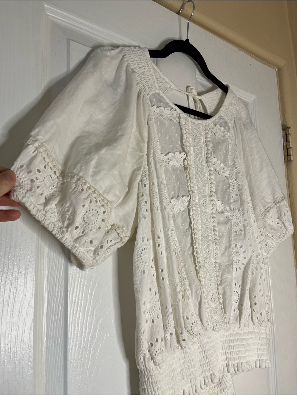Anthropologie Porridge Freya Eyelet Lace Cotton Puff-Sleeve Blouse Open Back - Picture 9 of 11